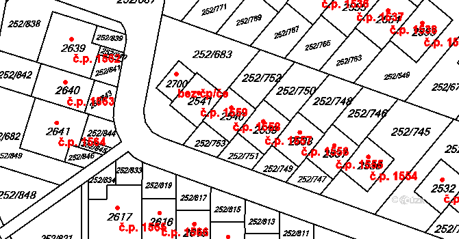 Rosice 1558 na parcele st. 2540 v KÚ Rosice u Brna, Katastrální mapa