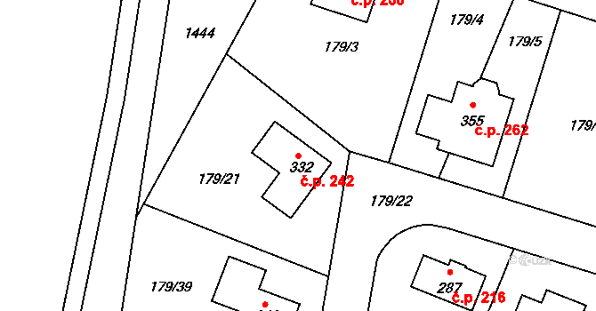 Břežany II 242 na parcele st. 332 v KÚ Břežany II, Katastrální mapa