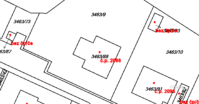 Kadaň 2066 na parcele st. 3463/88 v KÚ Kadaň, Katastrální mapa