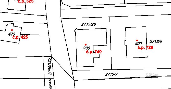 Černovice 740 na parcele st. 930 v KÚ Černovice u Tábora, Katastrální mapa