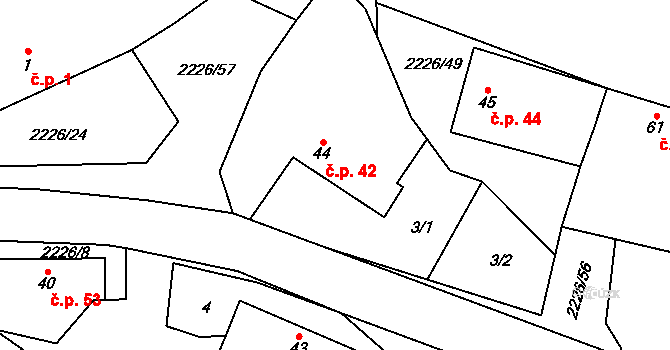 Štítné 42, Žirovnice na parcele st. 44 v KÚ Štítné, Katastrální mapa