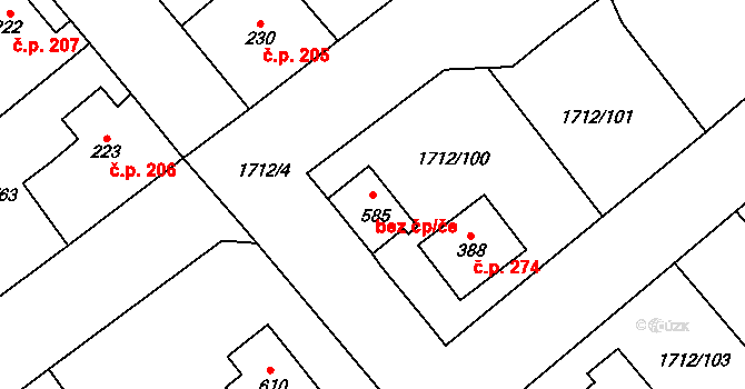 Tymákov 88603598 na parcele st. 585 v KÚ Tymákov, Katastrální mapa