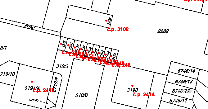 Žatec 249 na parcele st. 3195 v KÚ Žatec, Katastrální mapa