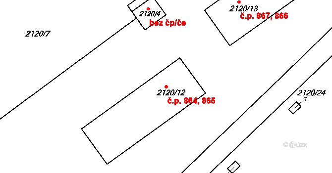 Dobruška 864,865 na parcele st. 2120/12 v KÚ Dobruška, Katastrální mapa