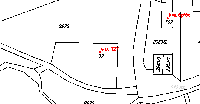 Horní Lánov 127, Lánov na parcele st. 37 v KÚ Horní Lánov, Katastrální mapa