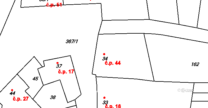 Zahnašovice 44 na parcele st. 34 v KÚ Zahnašovice, Katastrální mapa