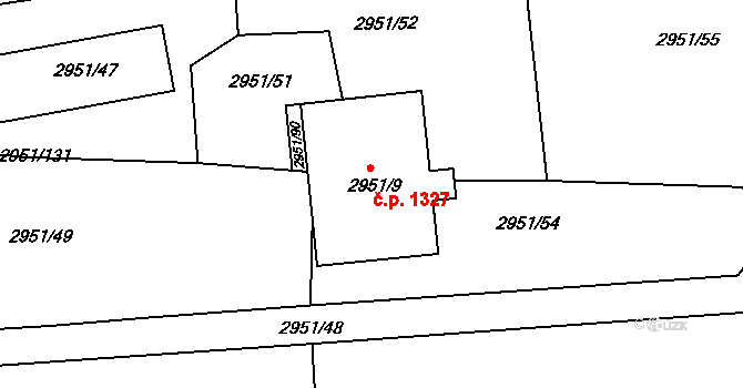 Holešov 1327 na parcele st. 2951/9 v KÚ Holešov, Katastrální mapa