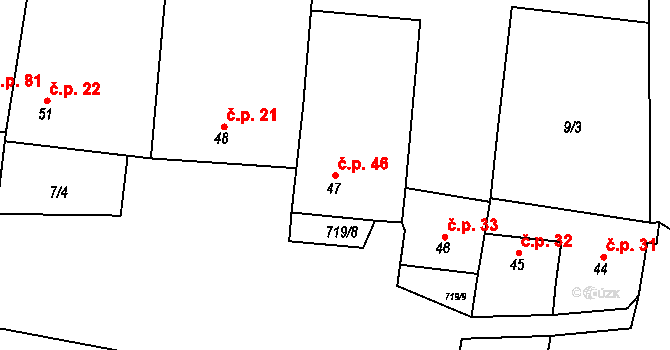 Soběsuky 46, Plumlov na parcele st. 47 v KÚ Soběsuky u Plumlova, Katastrální mapa
