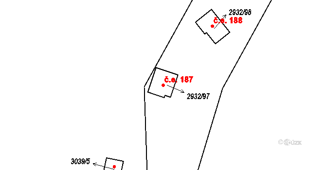 Lančov 187 na parcele st. 2932/97 v KÚ Lančov, Katastrální mapa