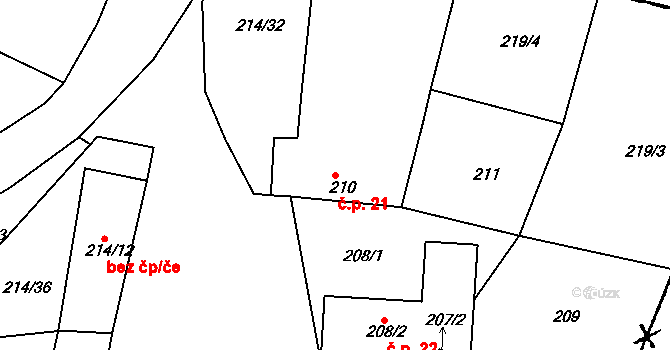 Lukov 21 na parcele st. 210 v KÚ Lukov nad Dyjí, Katastrální mapa