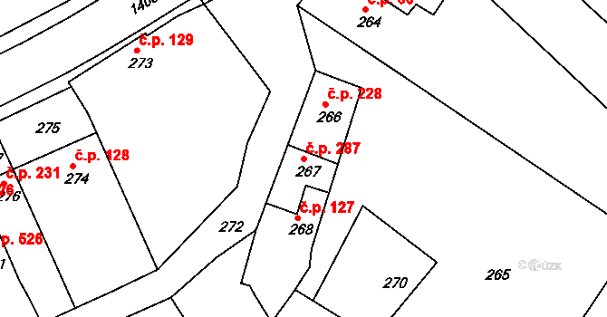 Dřevohostice 287 na parcele st. 267 v KÚ Dřevohostice, Katastrální mapa