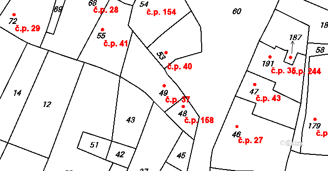 Přerov XII-Žeravice 37, Přerov na parcele st. 49 v KÚ Žeravice, Katastrální mapa