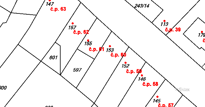 Zavadilka 60, Jizbice na parcele st. 153 v KÚ Jizbice u Nymburka, Katastrální mapa