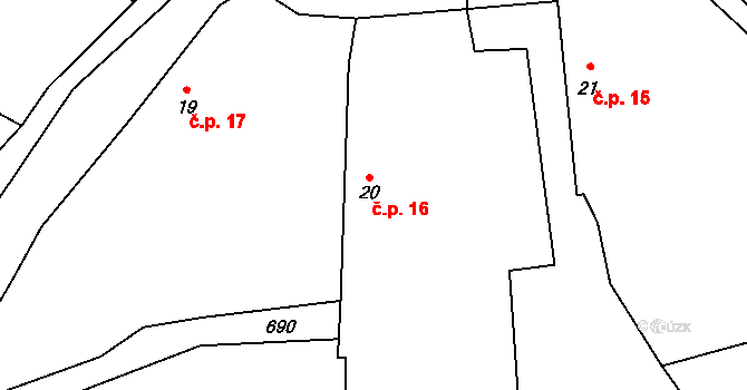 Bahno 16, Černíny na parcele st. 20 v KÚ Bahno, Katastrální mapa