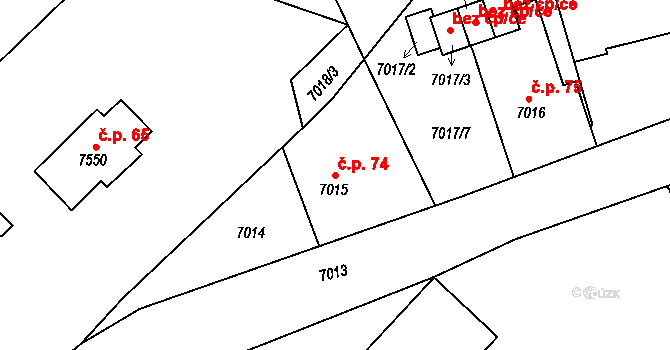 Jiřetín pod Bukovou 74 na parcele st. 7015 v KÚ Jiřetín pod Bukovou, Katastrální mapa
