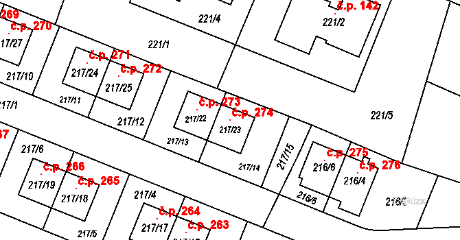 Hlízov 274 na parcele st. 217/23 v KÚ Hlízov, Katastrální mapa