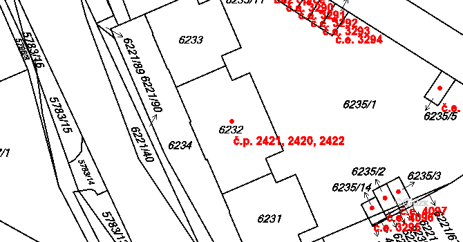 Jihlava 2420,2421,2422 na parcele st. 6232 v KÚ Jihlava, Katastrální mapa