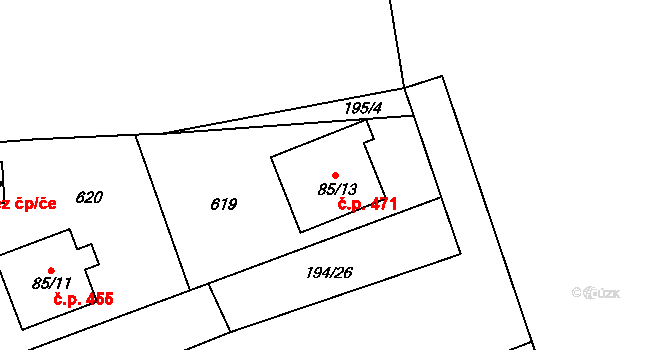 Horoměřice 471 na parcele st. 85/13 v KÚ Horoměřice, Katastrální mapa