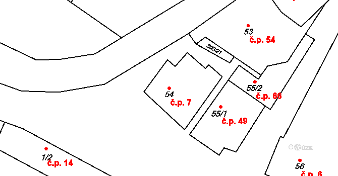 Hospozín 7 na parcele st. 54 v KÚ Hospozín, Katastrální mapa