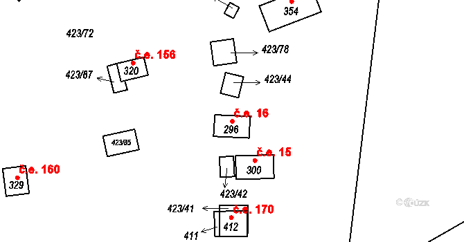 Hamr na Jezeře 16 na parcele st. 296 v KÚ Hamr na Jezeře, Katastrální mapa