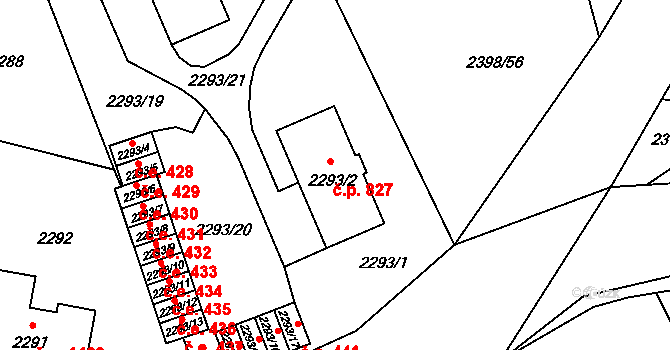 Nový Bor 827 na parcele st. 2293/2 v KÚ Nový Bor, Katastrální mapa