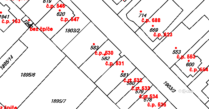 Tišnov 531 na parcele st. 582 v KÚ Tišnov, Katastrální mapa