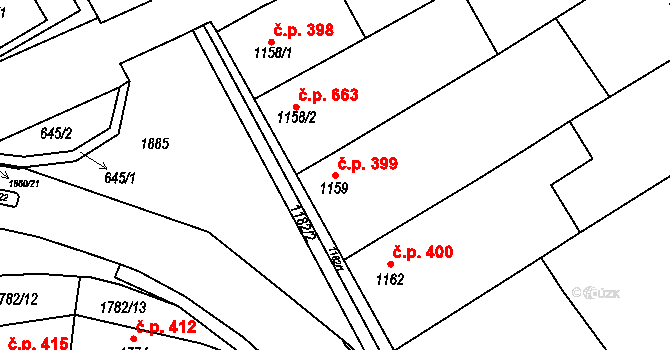 Šardice 399 na parcele st. 1159 v KÚ Šardice, Katastrální mapa