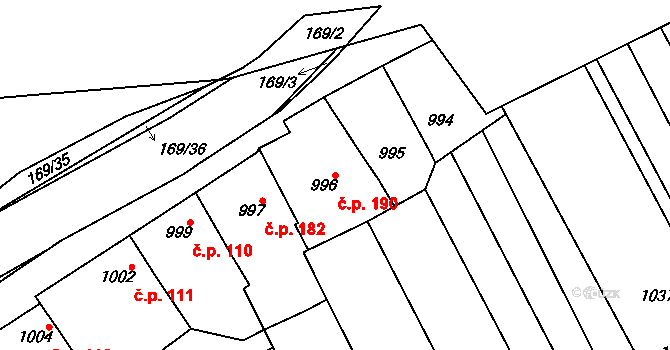 Vnorovy 190 na parcele st. 996 v KÚ Vnorovy, Katastrální mapa