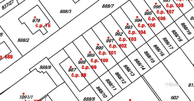Pazderna 101, Vyškov na parcele st. 990 v KÚ Dědice u Vyškova, Katastrální mapa