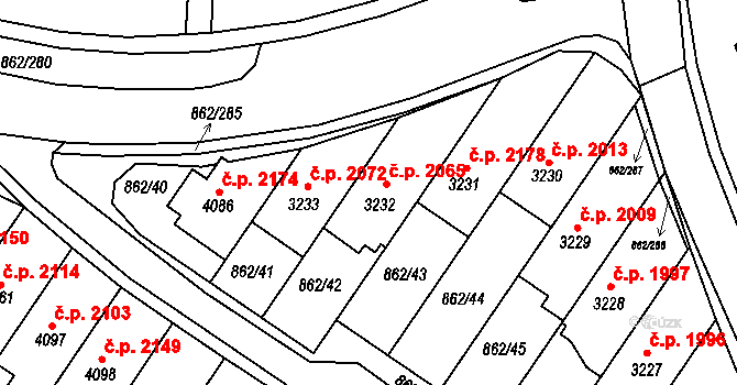 Blansko 2065 na parcele st. 3232 v KÚ Blansko, Katastrální mapa