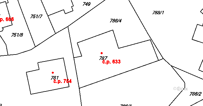 Děčín IV-Podmokly 633, Děčín na parcele st. 787 v KÚ Podmokly, Katastrální mapa