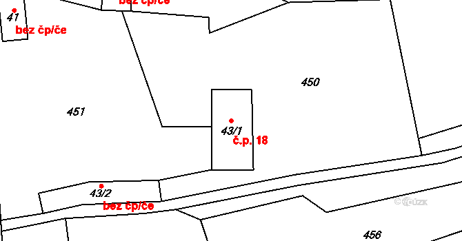 Savín 18, Litovel na parcele st. 43/1 v KÚ Savín, Katastrální mapa