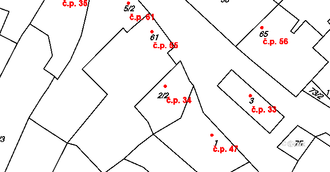 Leletice 34, Hvožďany na parcele st. 2/2 v KÚ Leletice, Katastrální mapa