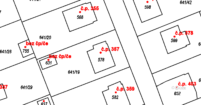 Chýnov 357 na parcele st. 578 v KÚ Chýnov u Tábora, Katastrální mapa