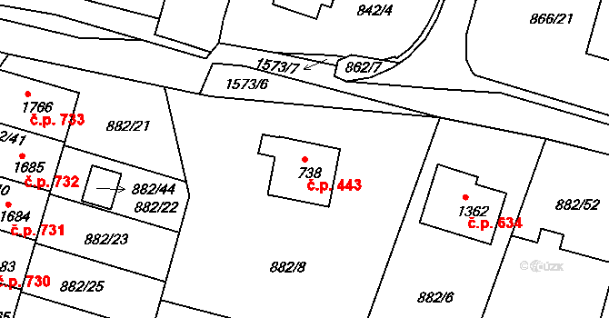 Prachatice II 443, Prachatice na parcele st. 738 v KÚ Prachatice, Katastrální mapa