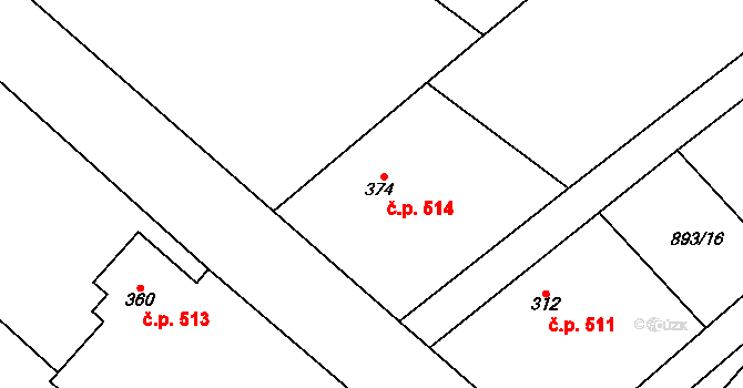 Ledkov 514, Kopidlno na parcele st. 374 v KÚ Kopidlno, Katastrální mapa
