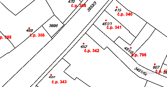 Lysá nad Labem 342 na parcele st. 452 v KÚ Lysá nad Labem, Katastrální mapa
