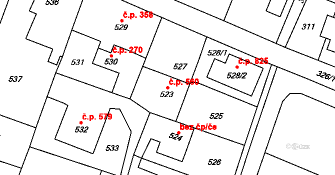 Skřečoň 560, Bohumín na parcele st. 523 v KÚ Skřečoň, Katastrální mapa