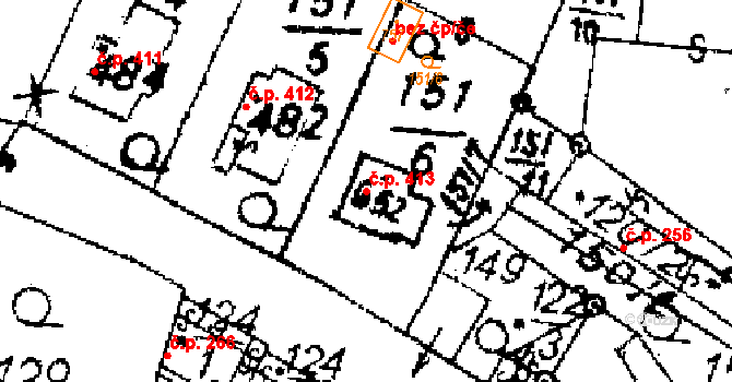 Jaroměřice 413 na parcele st. 652 v KÚ Jaroměřice, Katastrální mapa