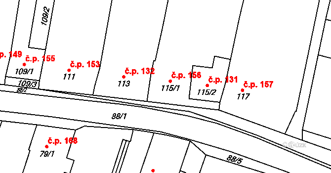 Chvalovice 156 na parcele st. 115/1 v KÚ Chvalovice, Katastrální mapa