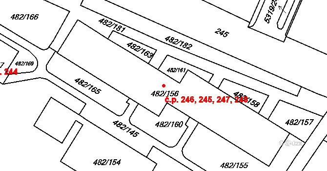 Frýdek 245,246,247,248, Frýdek-Místek na parcele st. 482/156 v KÚ Frýdek, Katastrální mapa