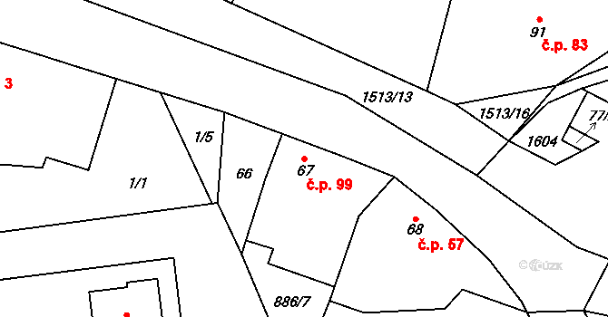 Okrouhlé Hradiště 99, Konstantinovy Lázně na parcele st. 67 v KÚ Okrouhlé Hradiště, Katastrální mapa