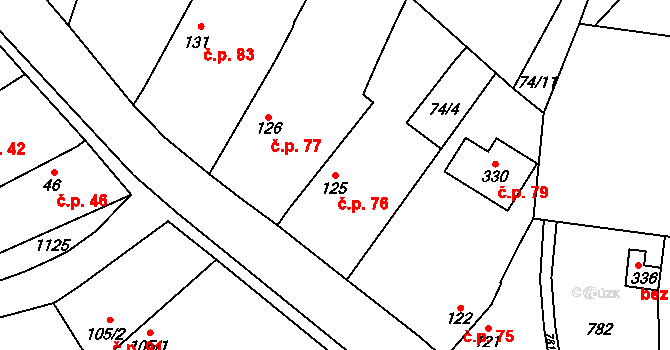 Struhy 76, Čachovice na parcele st. 125 v KÚ Struhy, Katastrální mapa