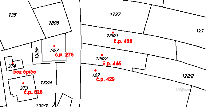Kelč 445 na parcele st. 126/2 v KÚ Kelč-Staré Město, Katastrální mapa