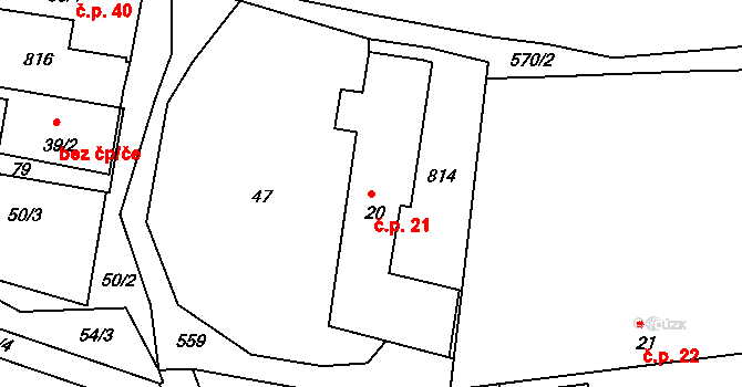 Horní Olešná 21, Popelín na parcele st. 20 v KÚ Horní Olešná, Katastrální mapa