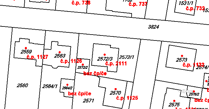 Horní Počernice 2111, Praha na parcele st. 2572/3 v KÚ Horní Počernice, Katastrální mapa