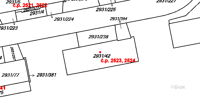 Žižkov 2523, Praha na parcele st. 2931/42 v KÚ Žižkov, Katastrální mapa