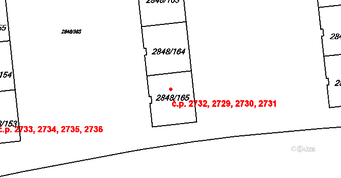 Záběhlice 2729,2730,2731,2732, Praha na parcele st. 2848/165 v KÚ Záběhlice, Katastrální mapa