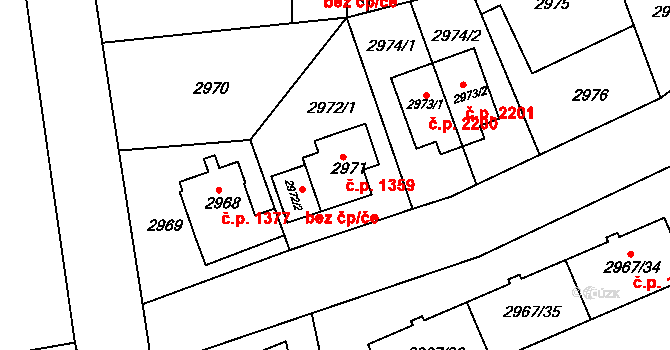 Modřany 1359, Praha na parcele st. 2971 v KÚ Modřany, Katastrální mapa