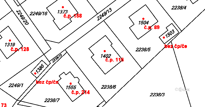 Voznice 116 na parcele st. 1402 v KÚ Voznice, Katastrální mapa